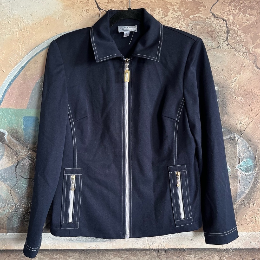 St. John Sport by Marie Gray Women's Navy Blue Full Zip Lined Jacket